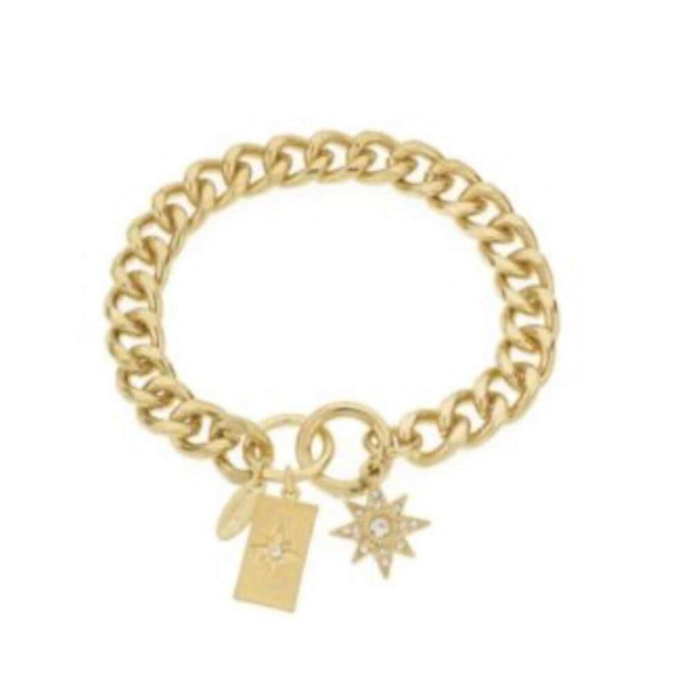 Ettika Starry Charms 14k gold plated chain link bracelet + 2 extender rings